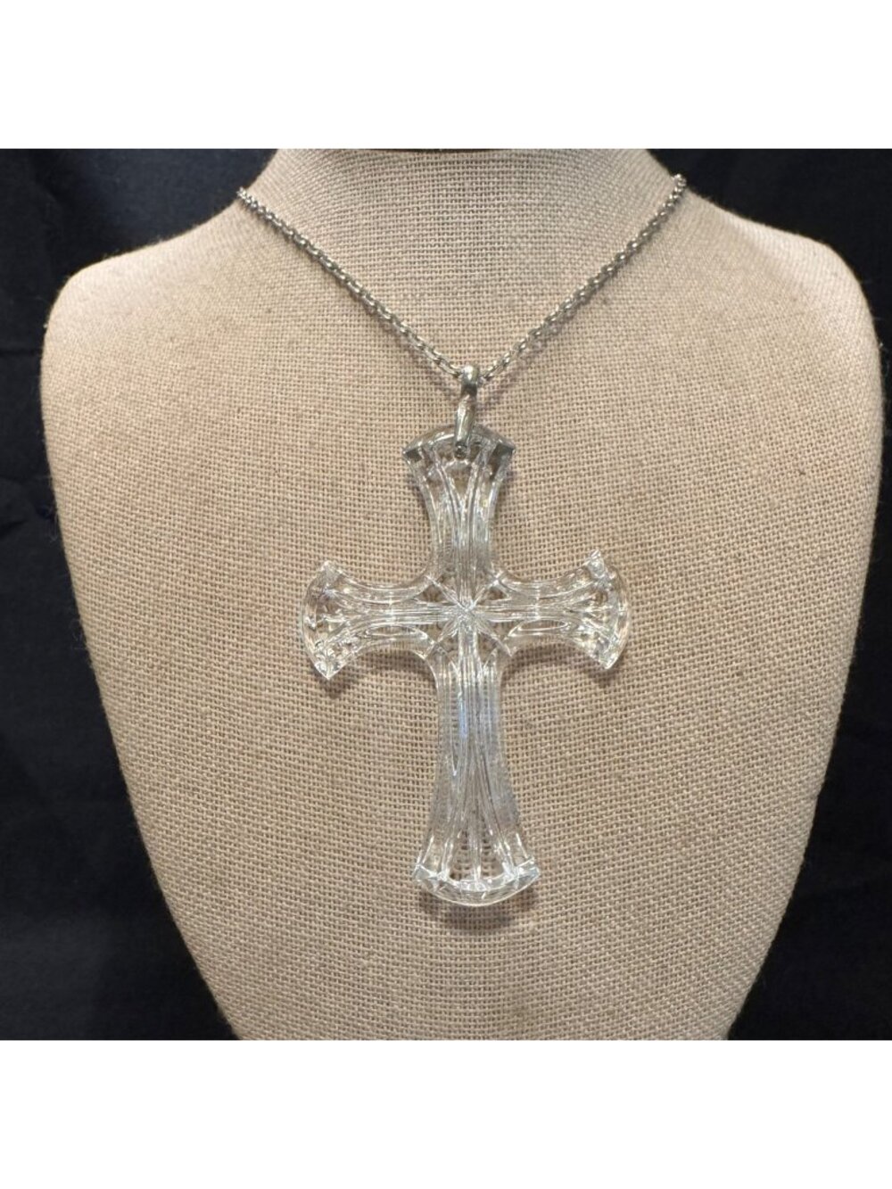 Sterling Silver 925 Crystal Budded Cross Pendant Necklace Size 26" Length